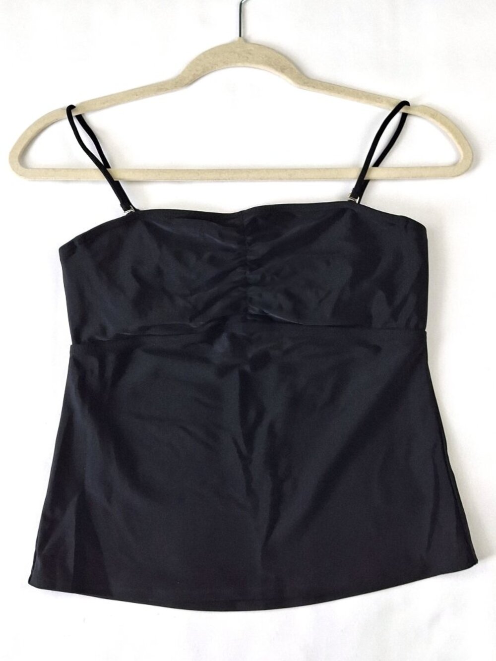 Bikini Bay Womens Sz 8 Tankini Top Swimwear Black Square Neckline Ruched Front